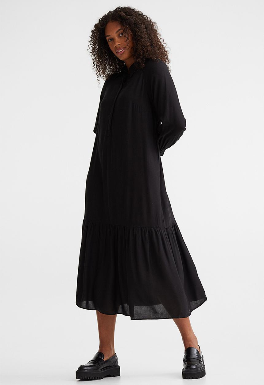H&M - Patterned shirt dress - black