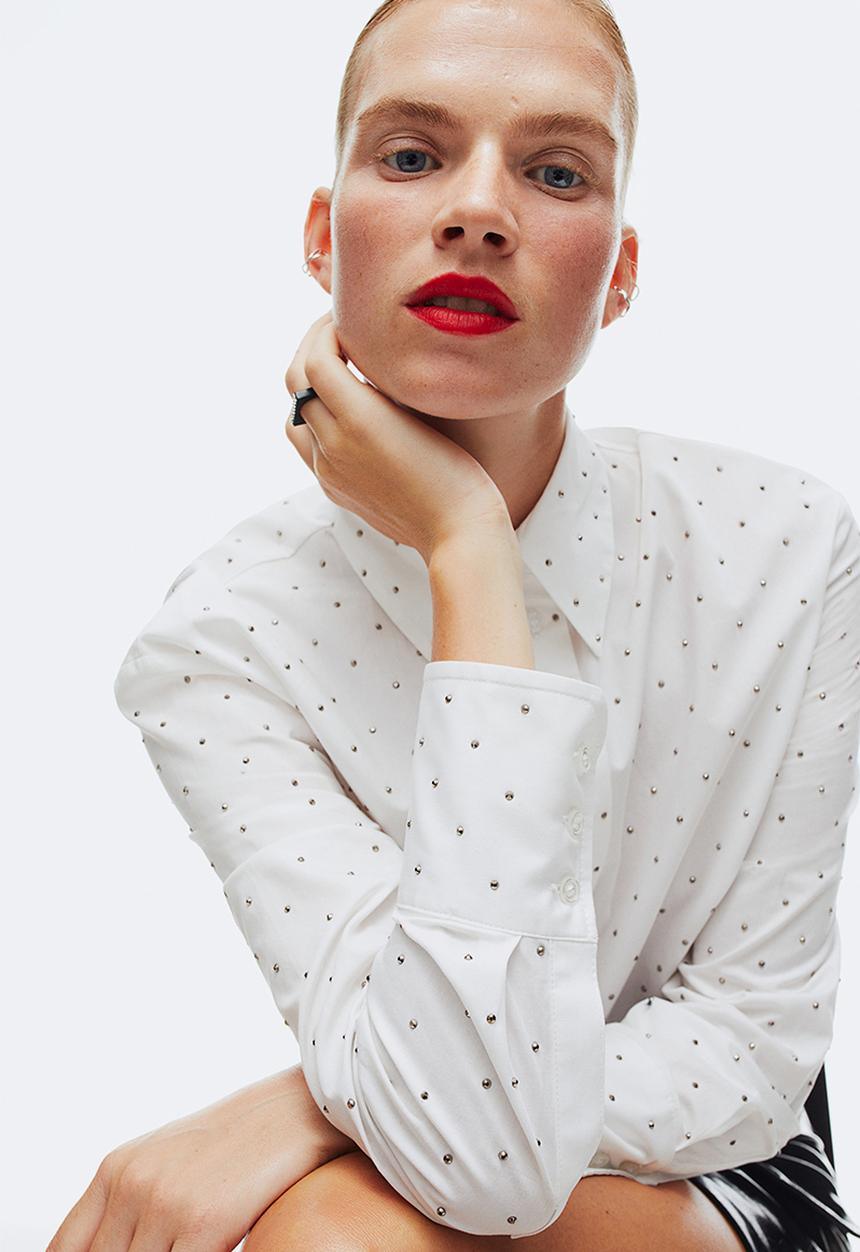 H&M - Stud-detail shirt - white/studs