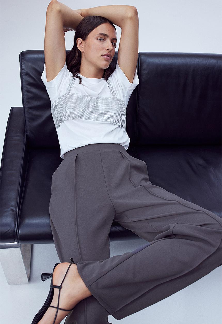 H&M - High-waisted tailored trousers - dark grey