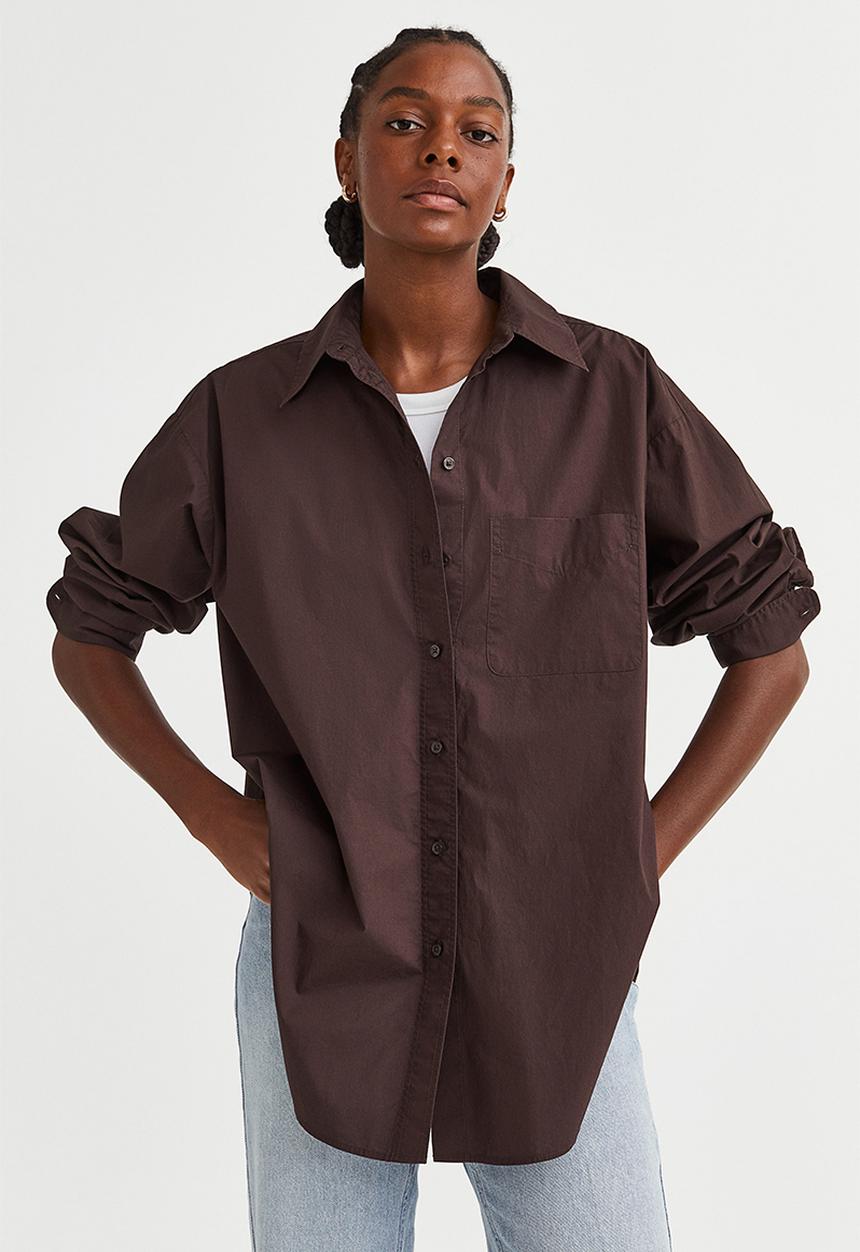 H&M - Oversized cotton shirt - dark brown