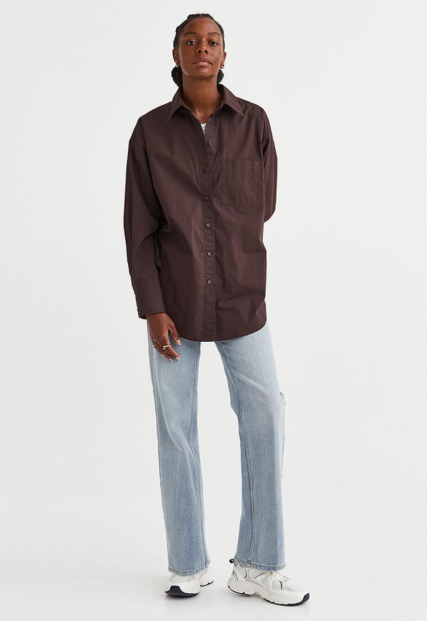 H&M - Oversized cotton shirt - dark brown