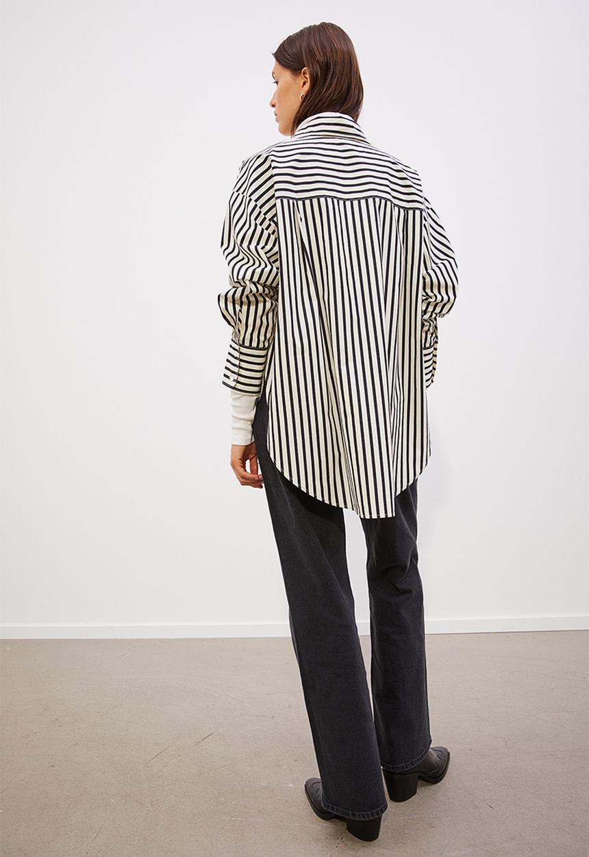 H&M - Oversized cotton shirt - white/striped