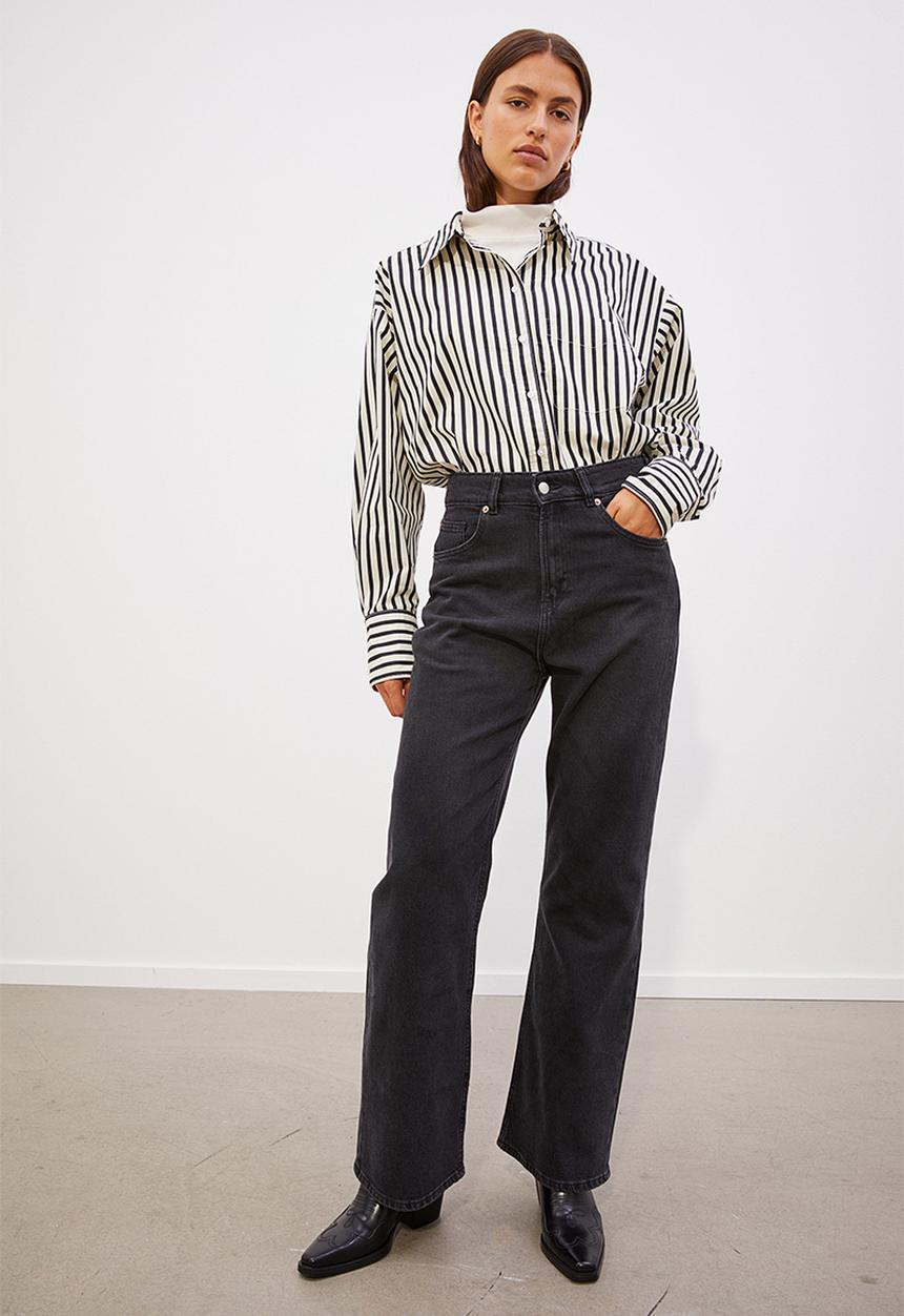 H&M - Oversized cotton shirt - white/striped