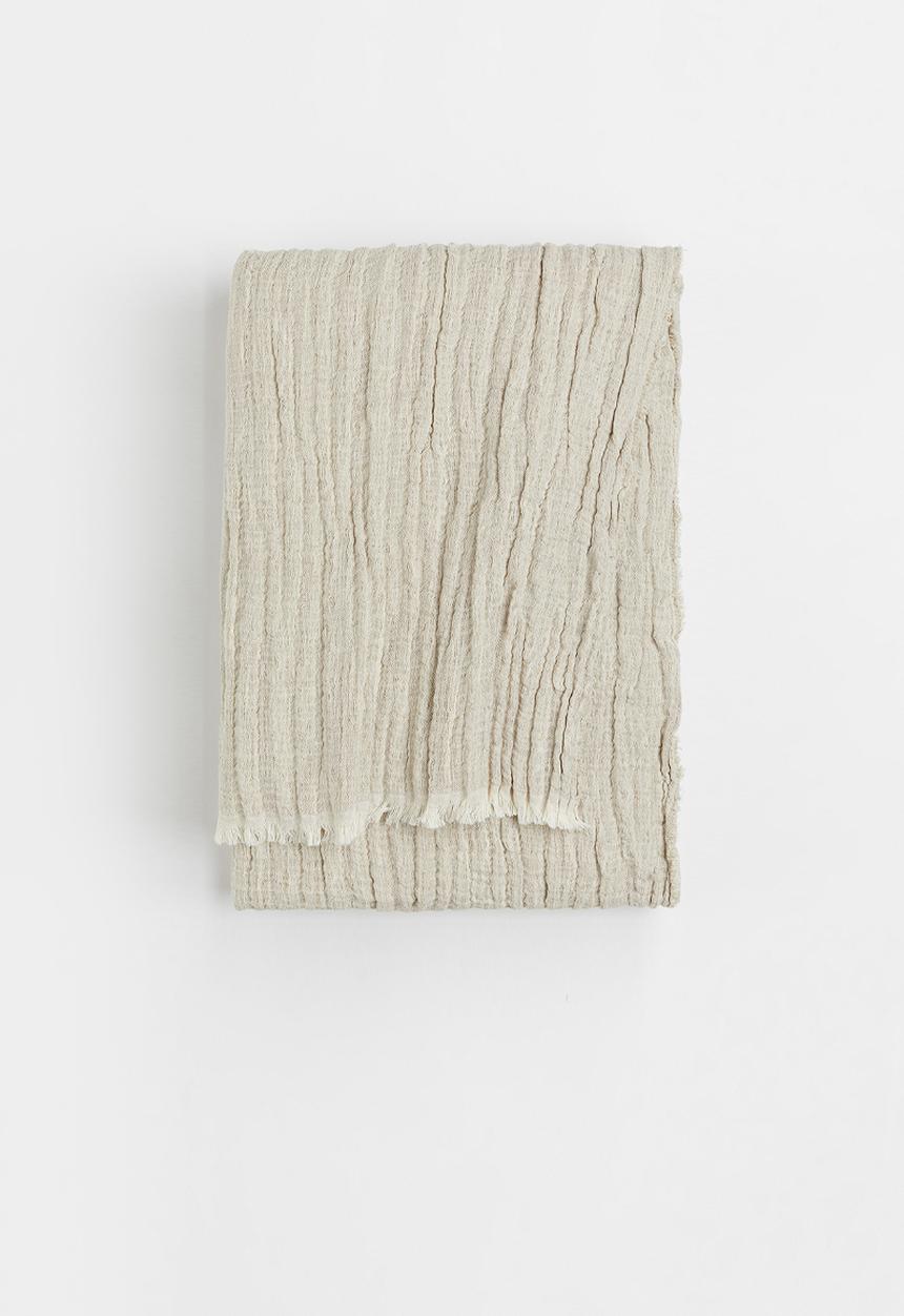 H&M - Crinkled linen-blend blanket - beige