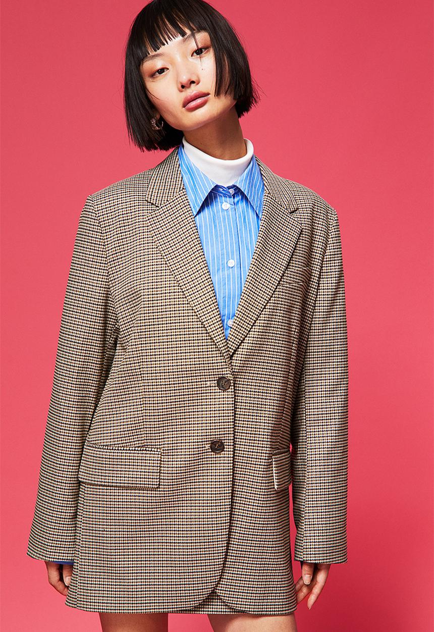 H&M - Oversized single-breasted blazer - beige/dogtooth patterned