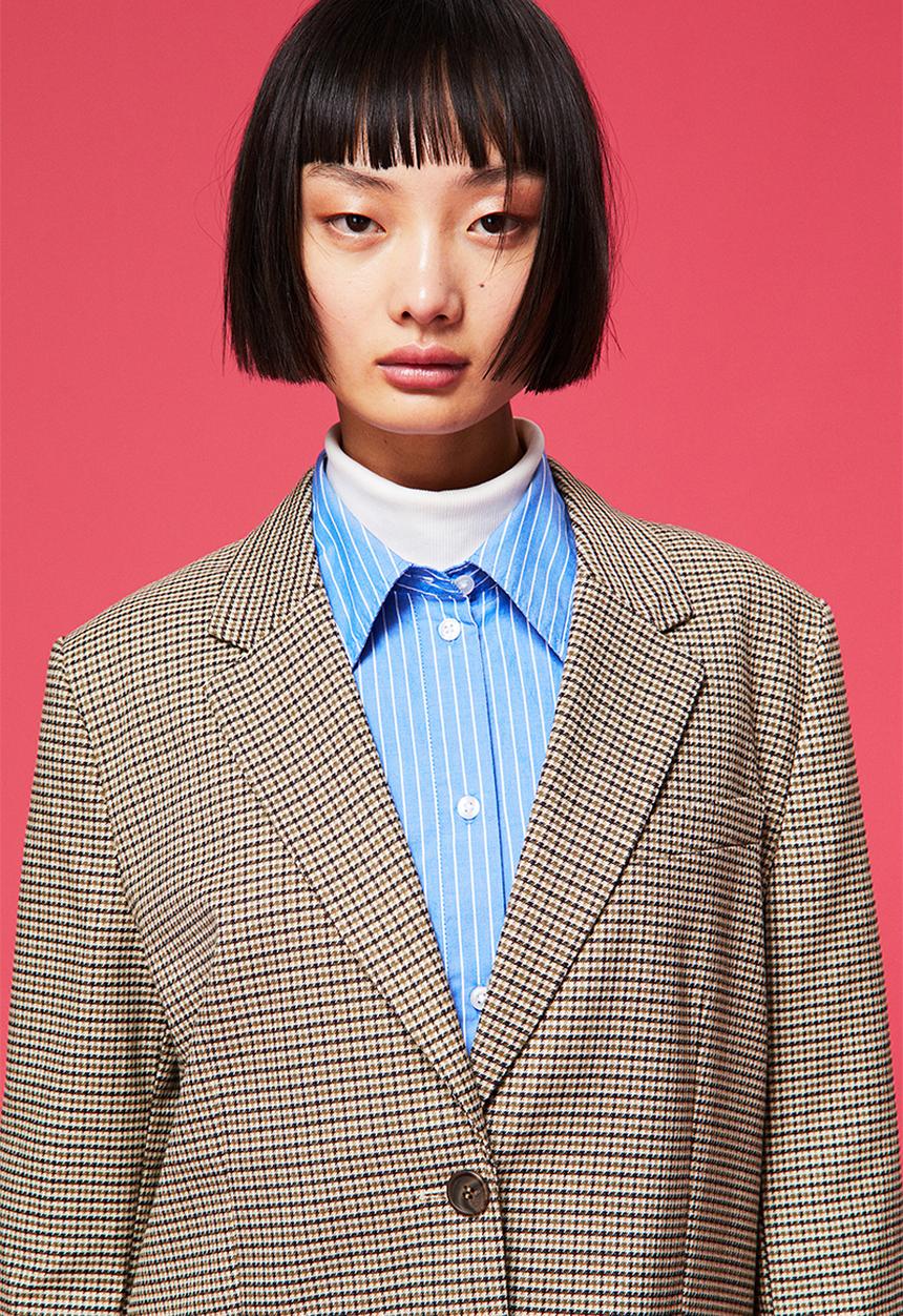H&M - Oversized single-breasted blazer - beige/dogtooth patterned