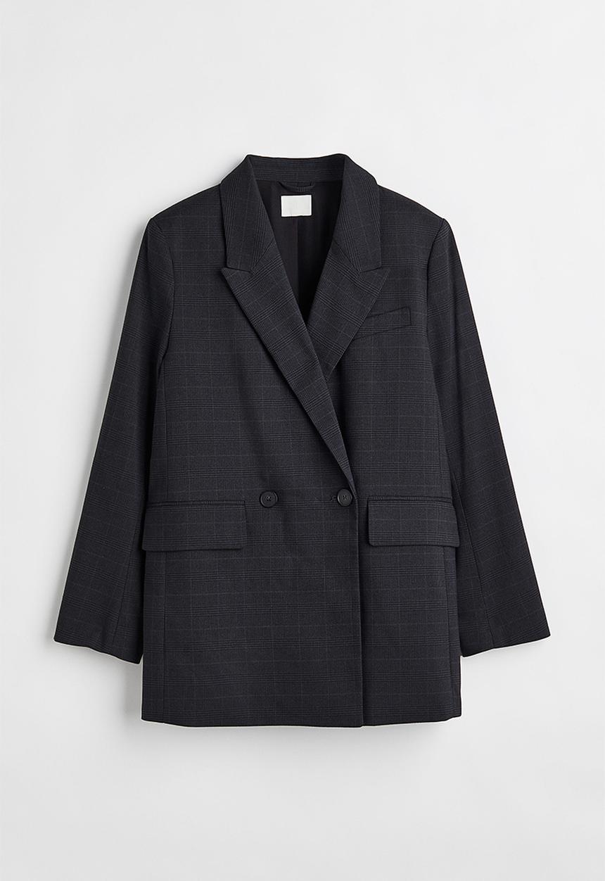 H&M - Double-breasted blazer - dark grey/checked