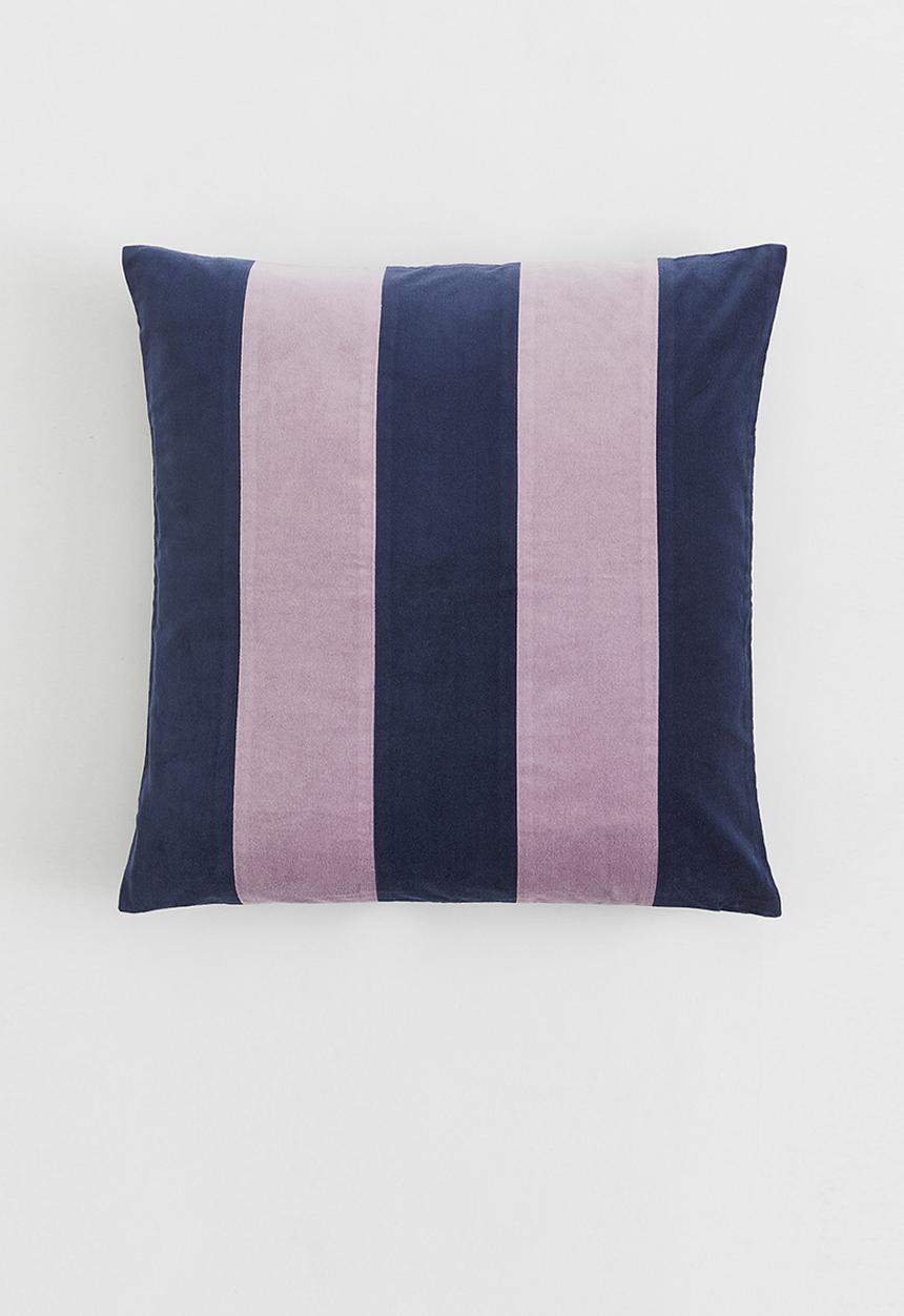 H&M - Cotton velvet cushion cover - blue/multi