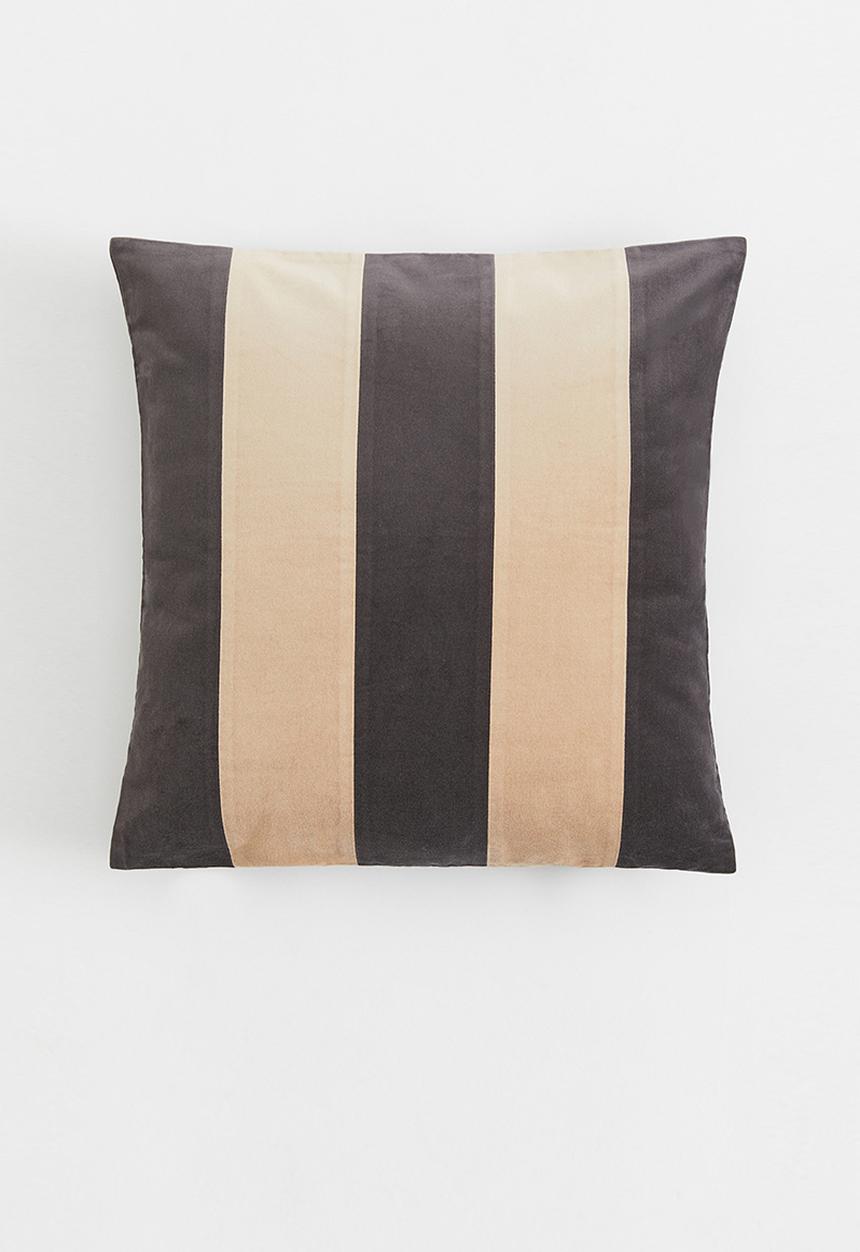H&M - Cotton velvet cushion cover - grey/multi