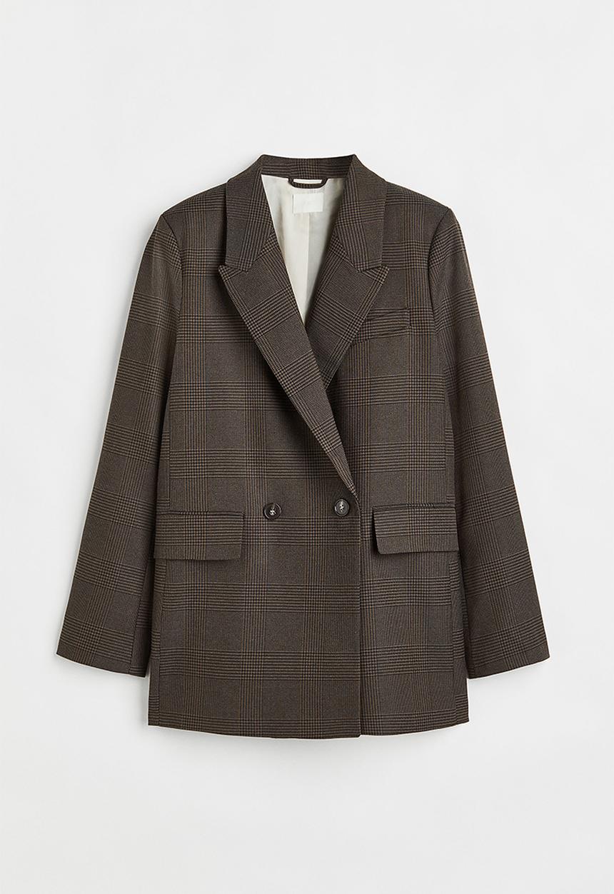 H&M - Double-breasted blazer - dark brown/checked
