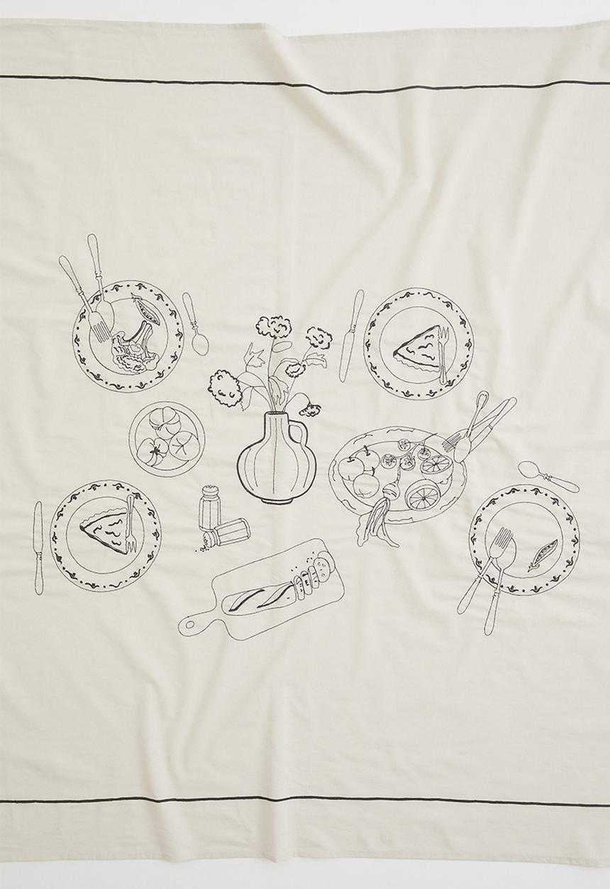 H&M - Embroidered linen-blend tablecloth - beige/multi