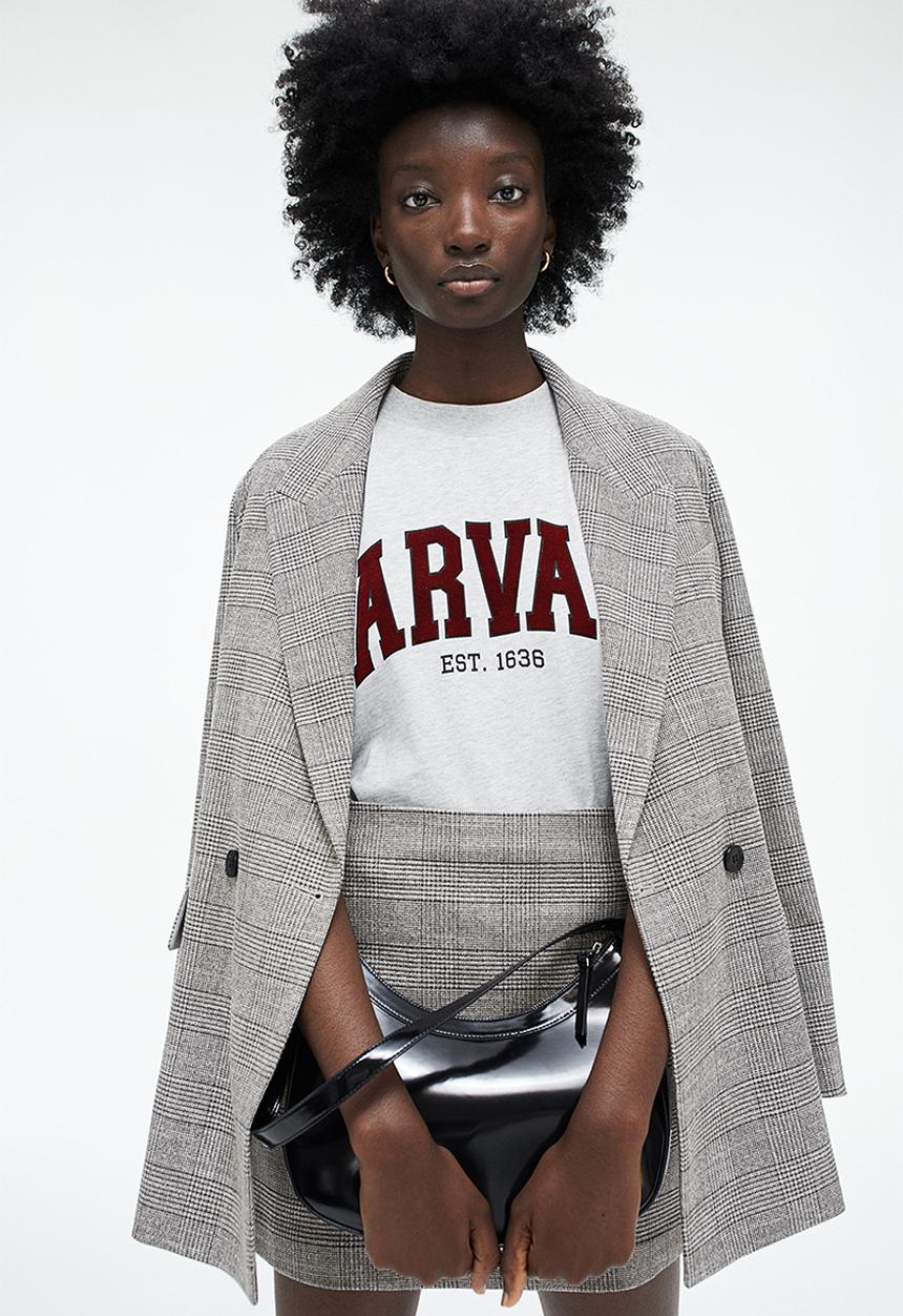 H&M - Double-breasted blazer - grey/checked