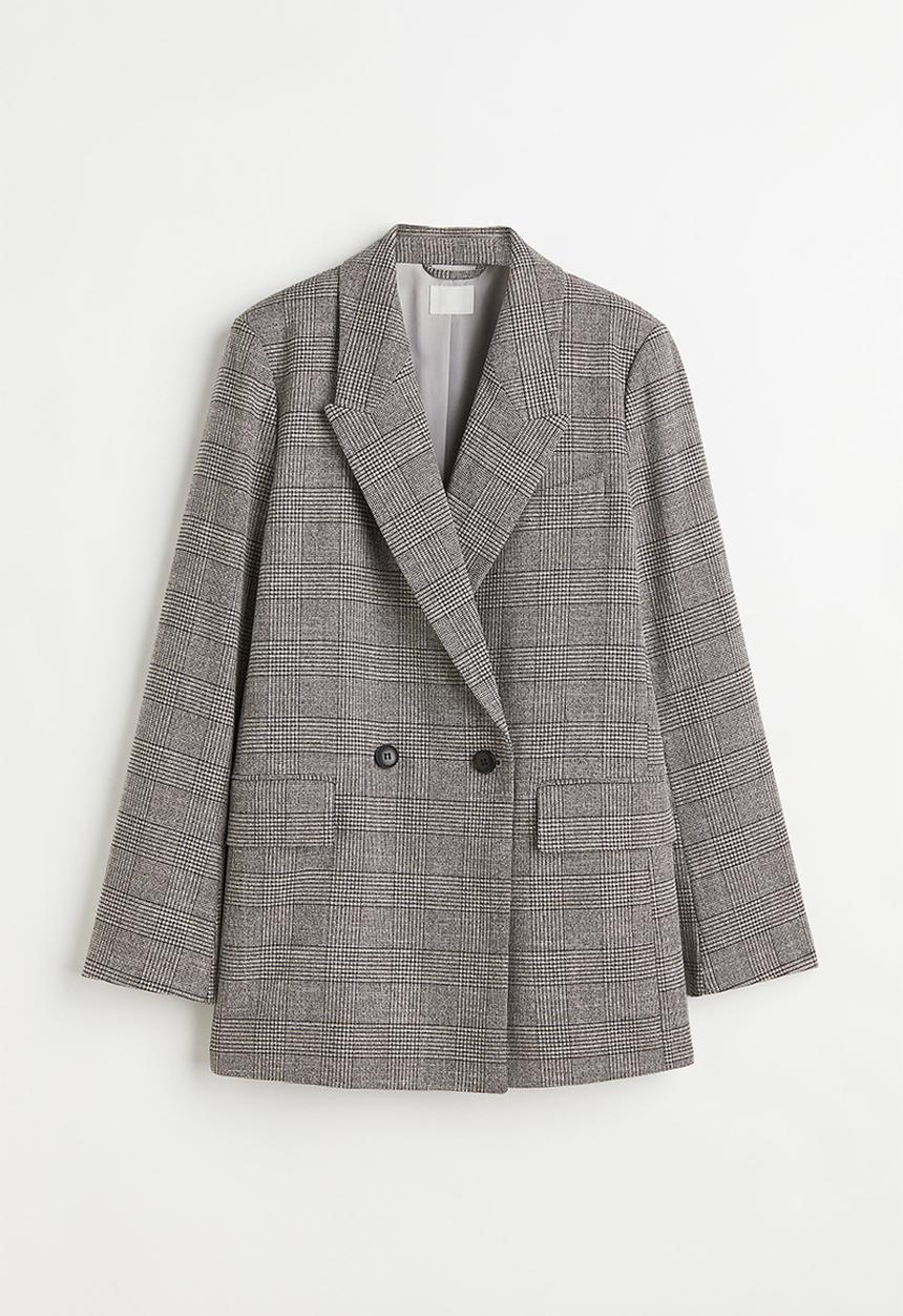 H&M - Double-breasted blazer - grey/checked