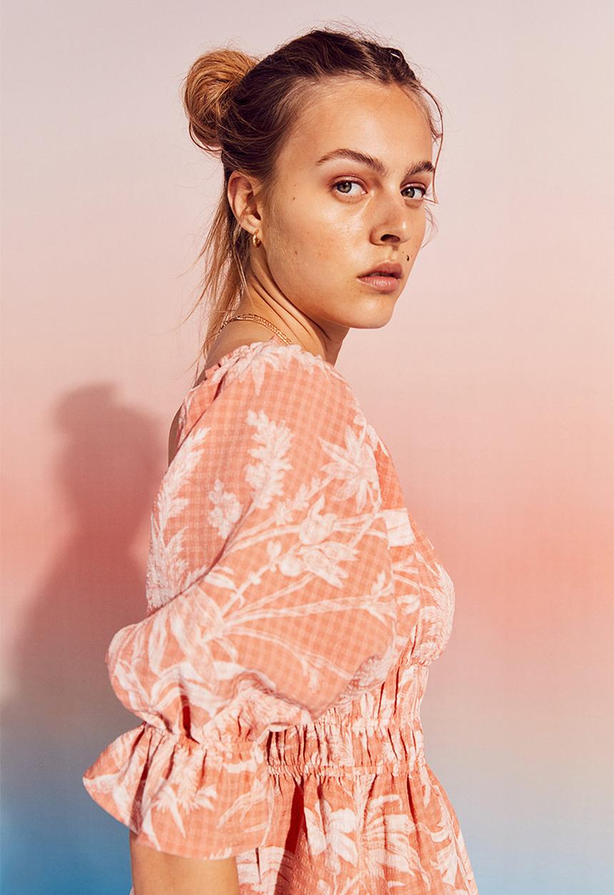 H&M - Off-the-shoulder dress - apricot/patterned