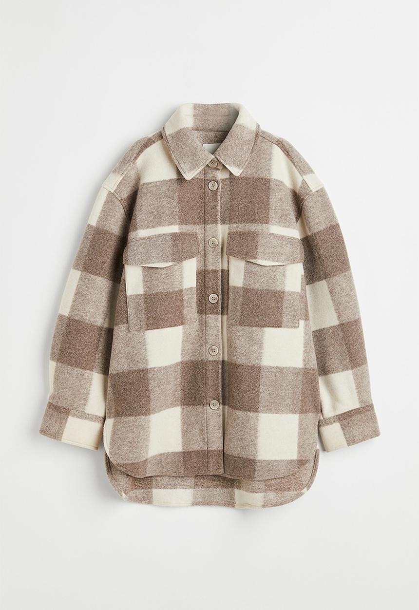 H&M - Oversized shacket - dark beige/checked