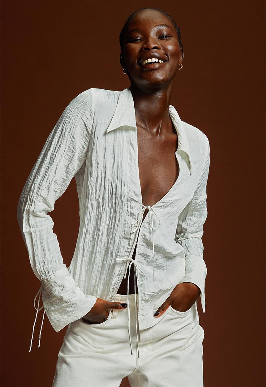 H&M - Crinkle tie-detail blouse - white