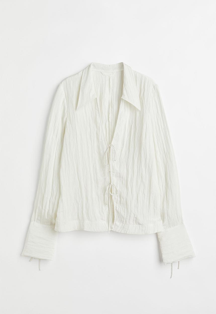 H&M - Crinkle tie-detail blouse - white