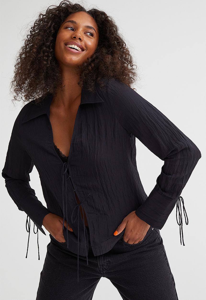 H&M - Crinkle tie-detail blouse - black