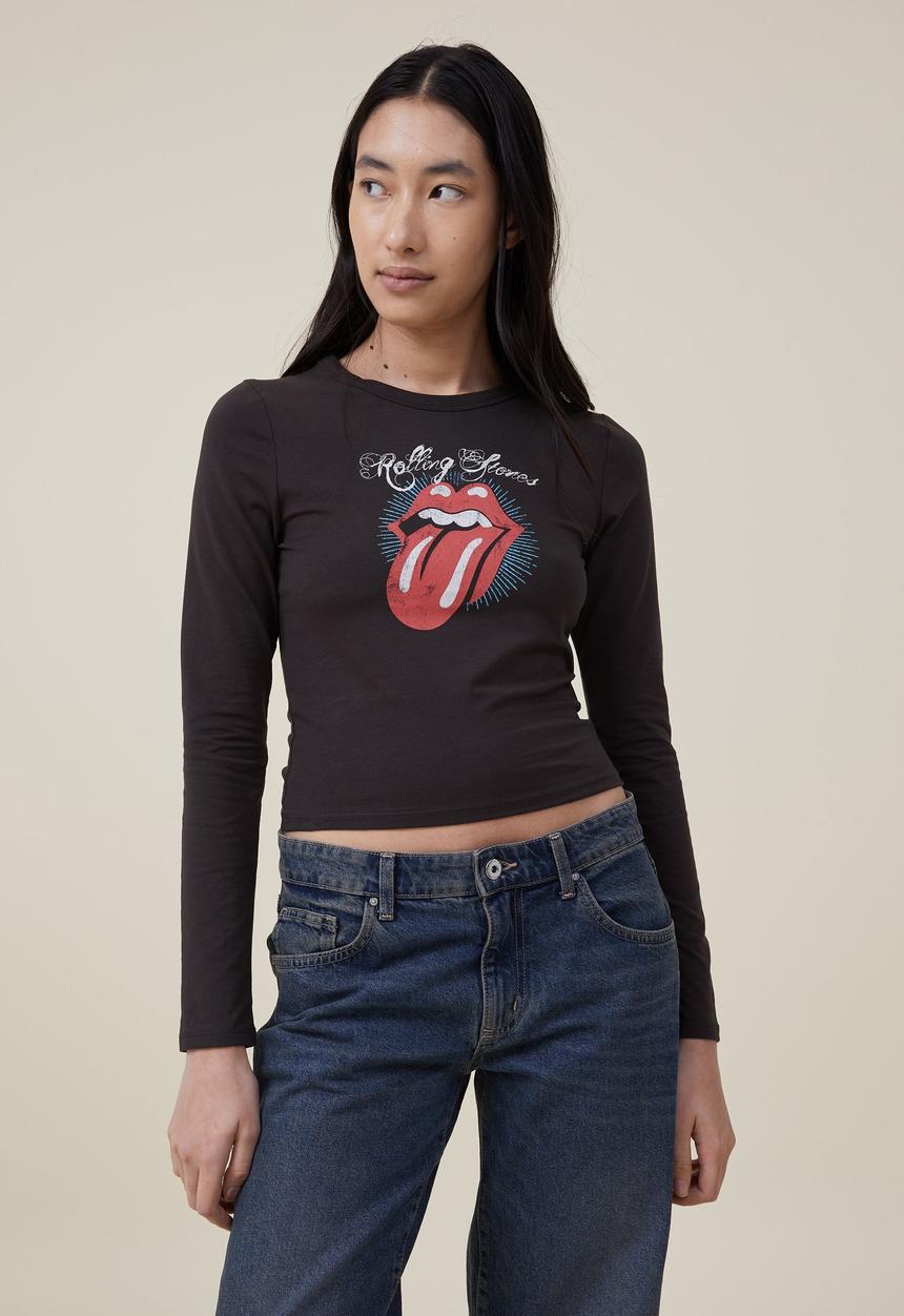 Cotton On - Fitted graphic long sleeve top - lcn the rolling stones tongue/washed 