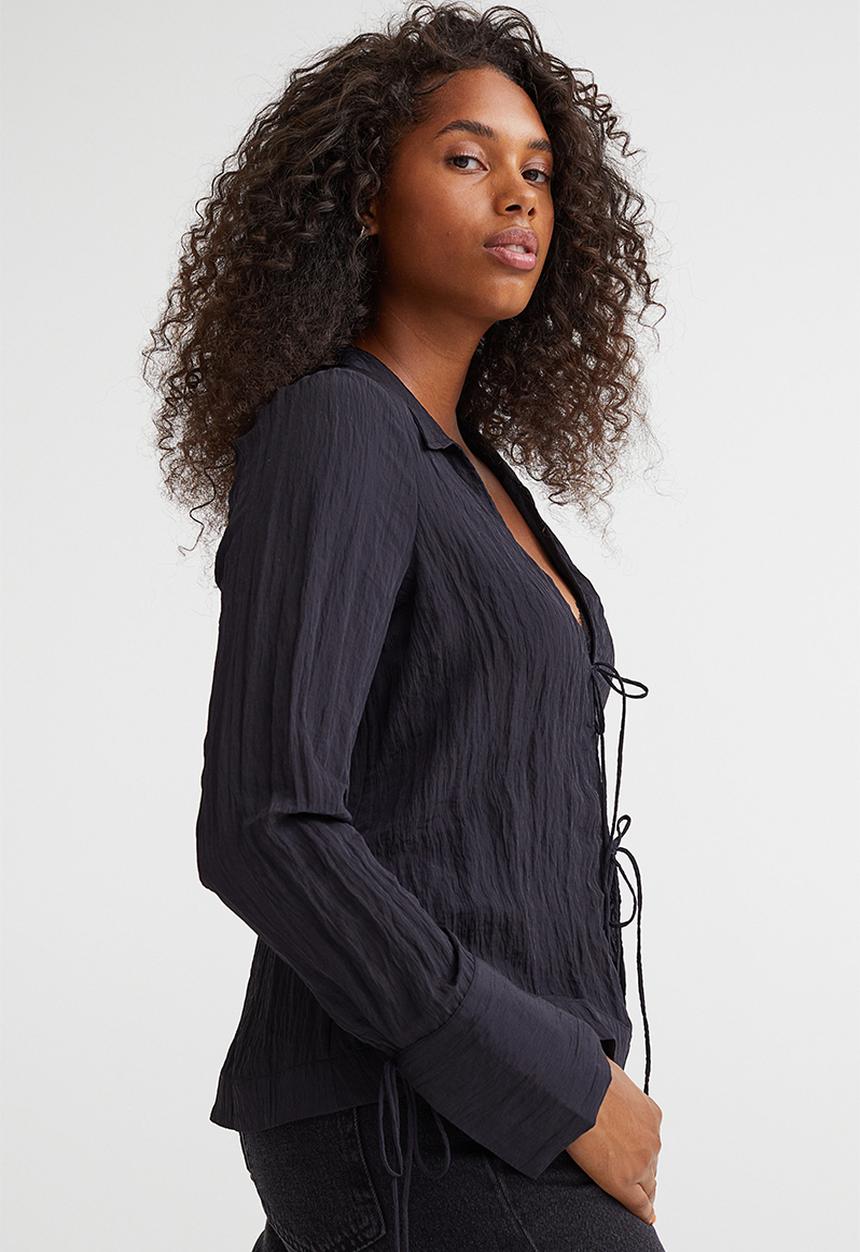 H&M - Crinkle tie-detail blouse - black