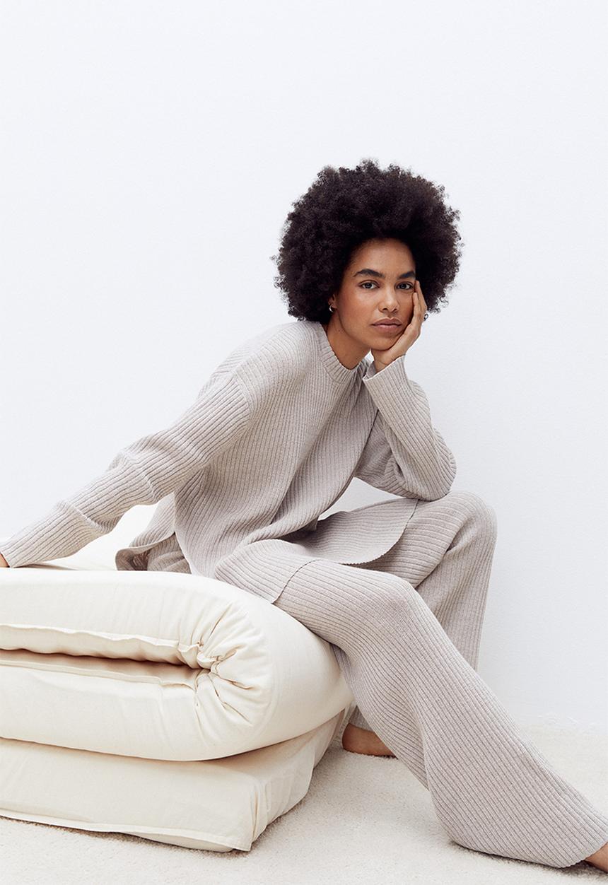 H&M - Rib-knit jumper - light grey marl 