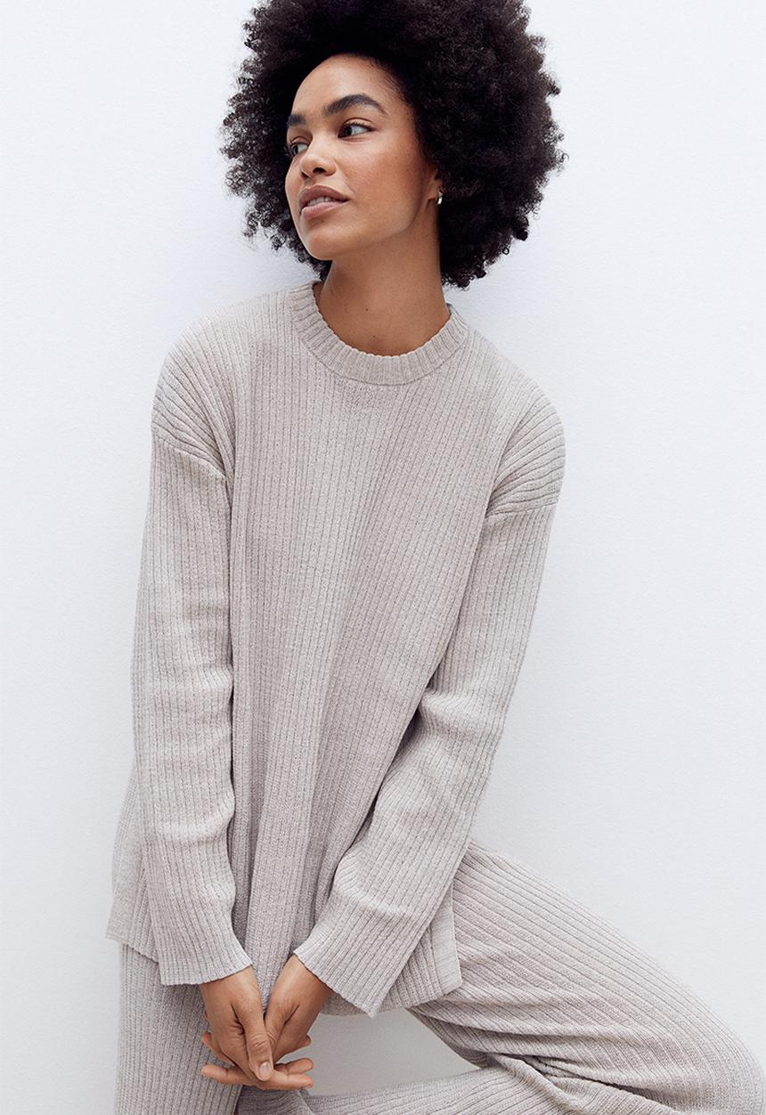 H&M - Rib-knit jumper - light grey marl 