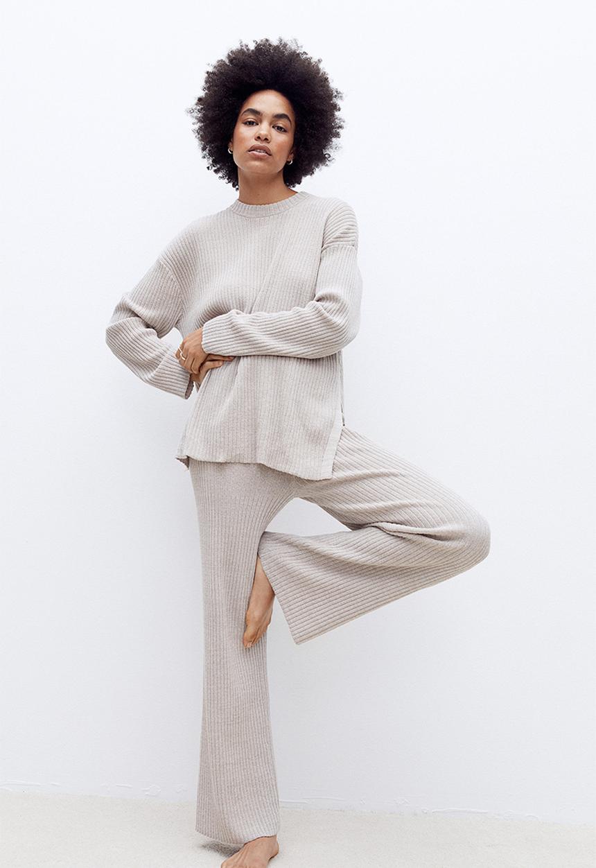 H&M - Rib-knit jumper - light grey marl 
