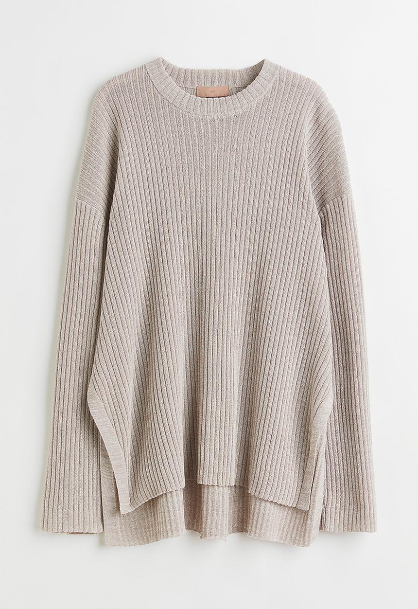 H&M - Rib-knit jumper - light grey marl 
