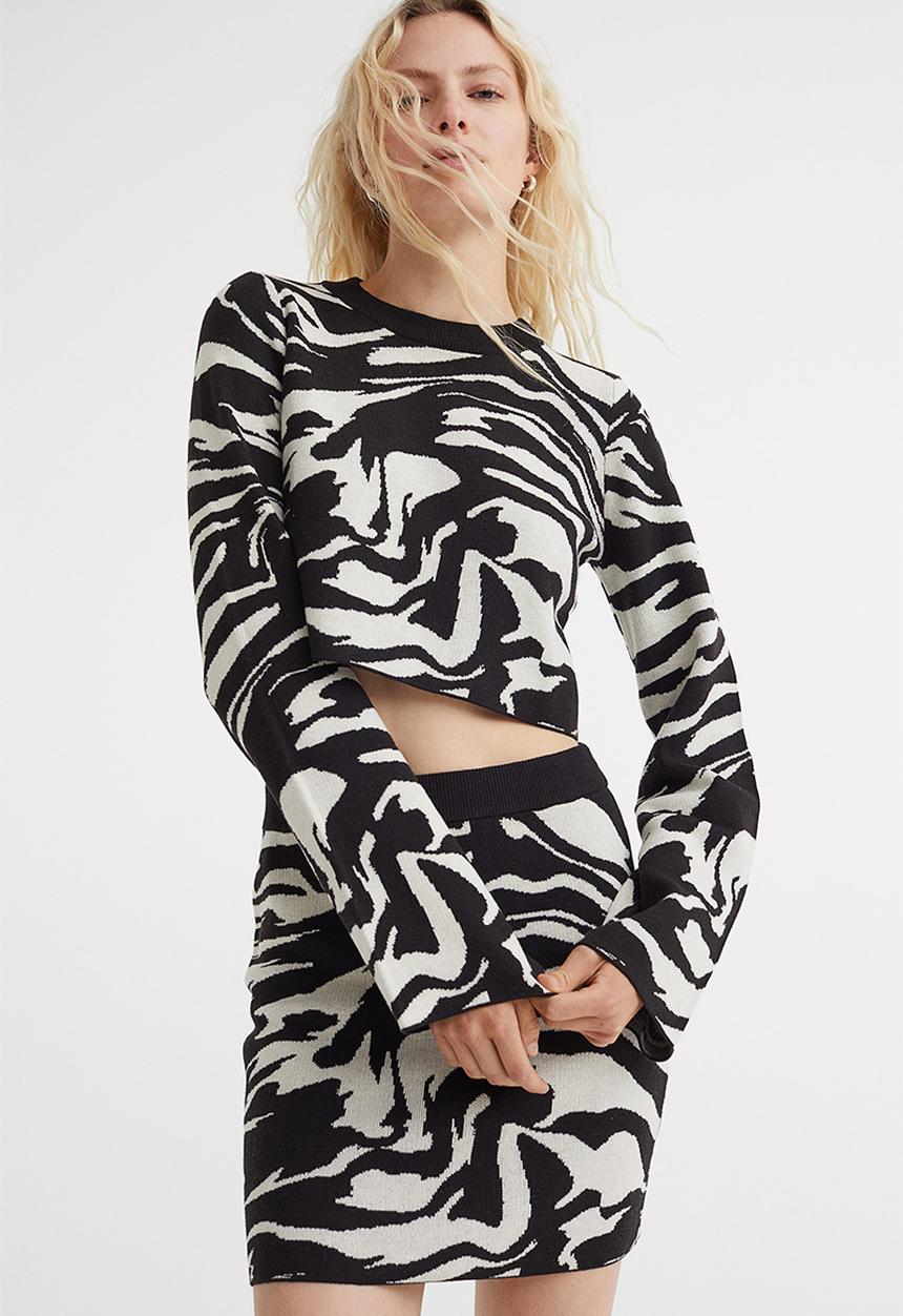 H&M - Cropped jacquard-knit jumper - black/zebra-patterned