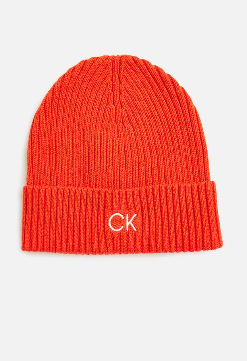 Calvin Klein - Classic cotton rib beanie - coral orange