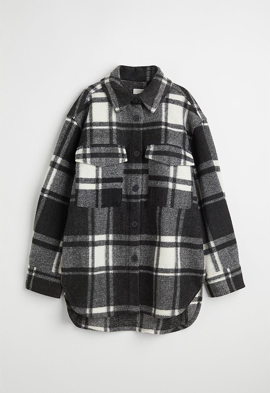 H&M - Oversized shacket - black/checked