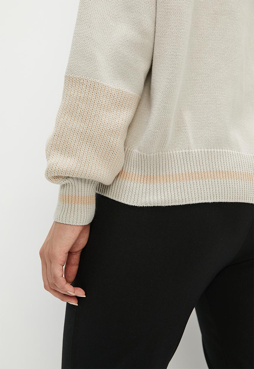 edit - Two tone rib mix high neck jumper - stone