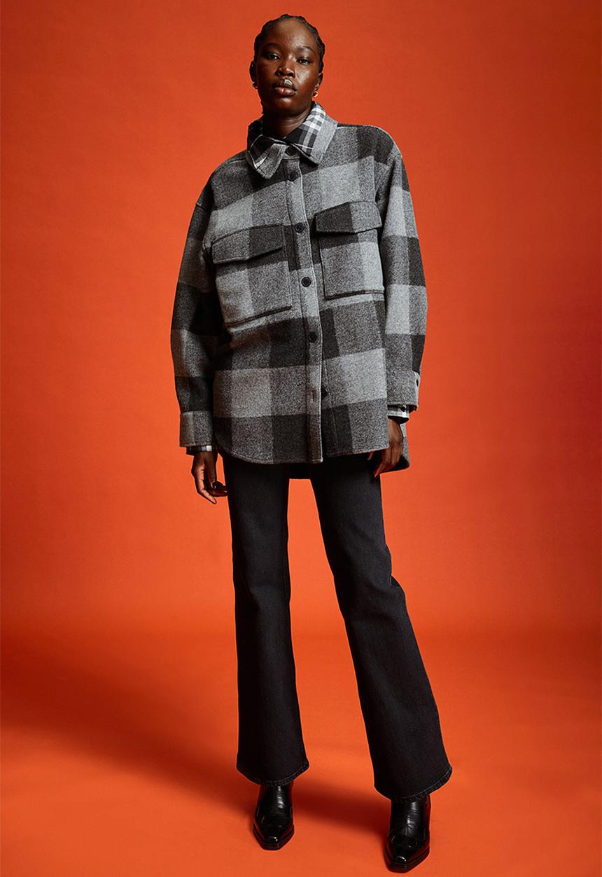 H&M - Oversized shacket - grey/checked