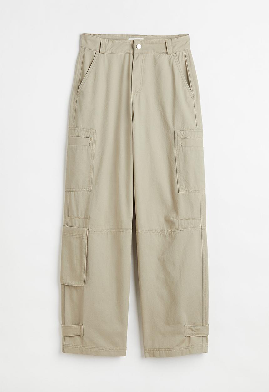 H&M - Straight cargo trousers - green-beige
