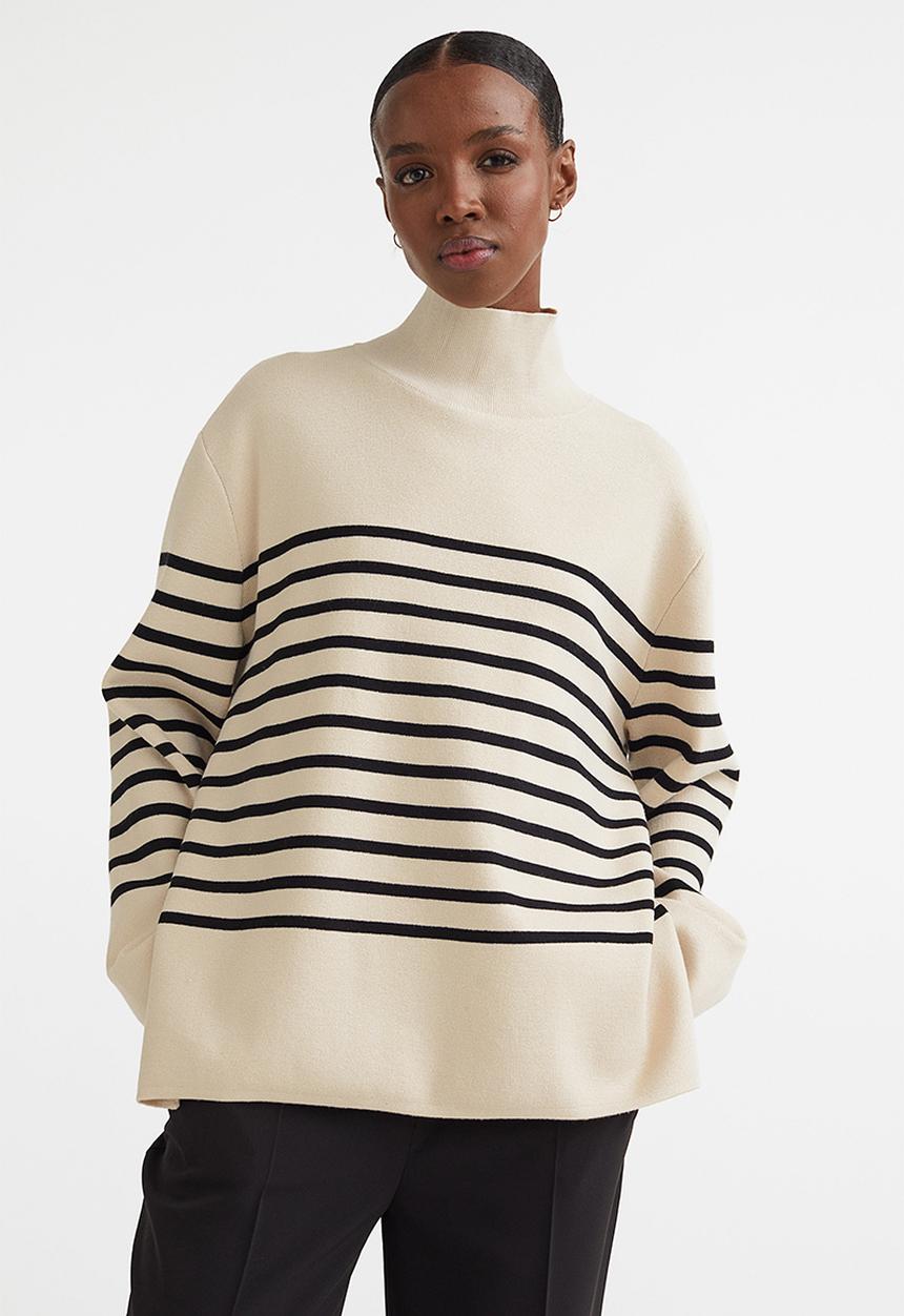 H&M - Turtleneck jumper - light beige/striped