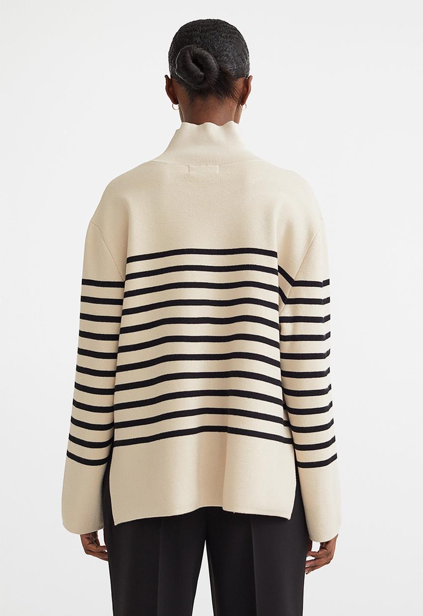 H&M - Turtleneck jumper - light beige/striped