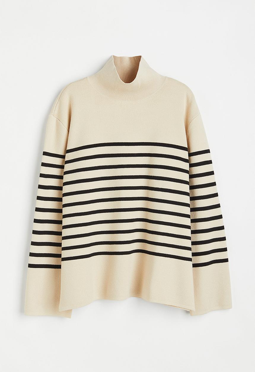H&M - Turtleneck jumper - light beige/striped