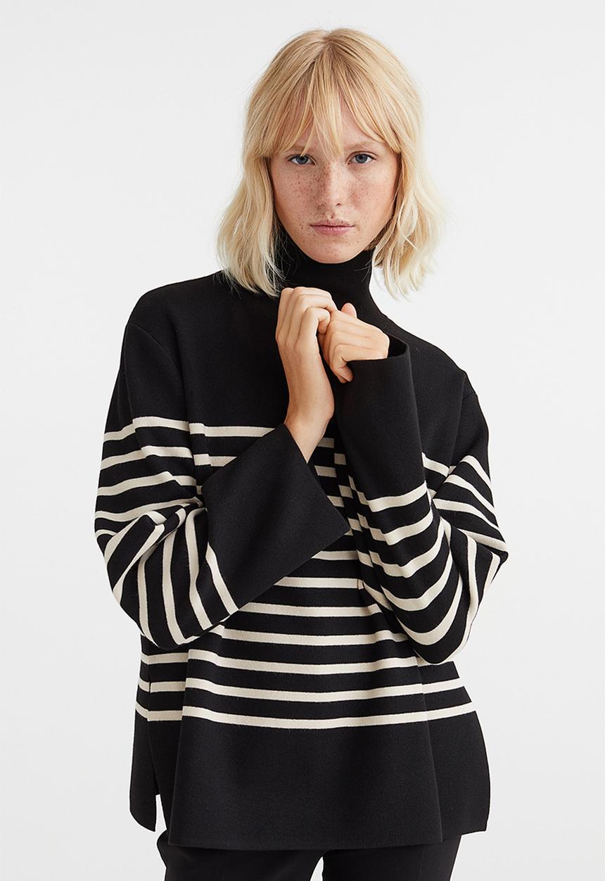 H&M - Turtleneck jumper - black/striped
