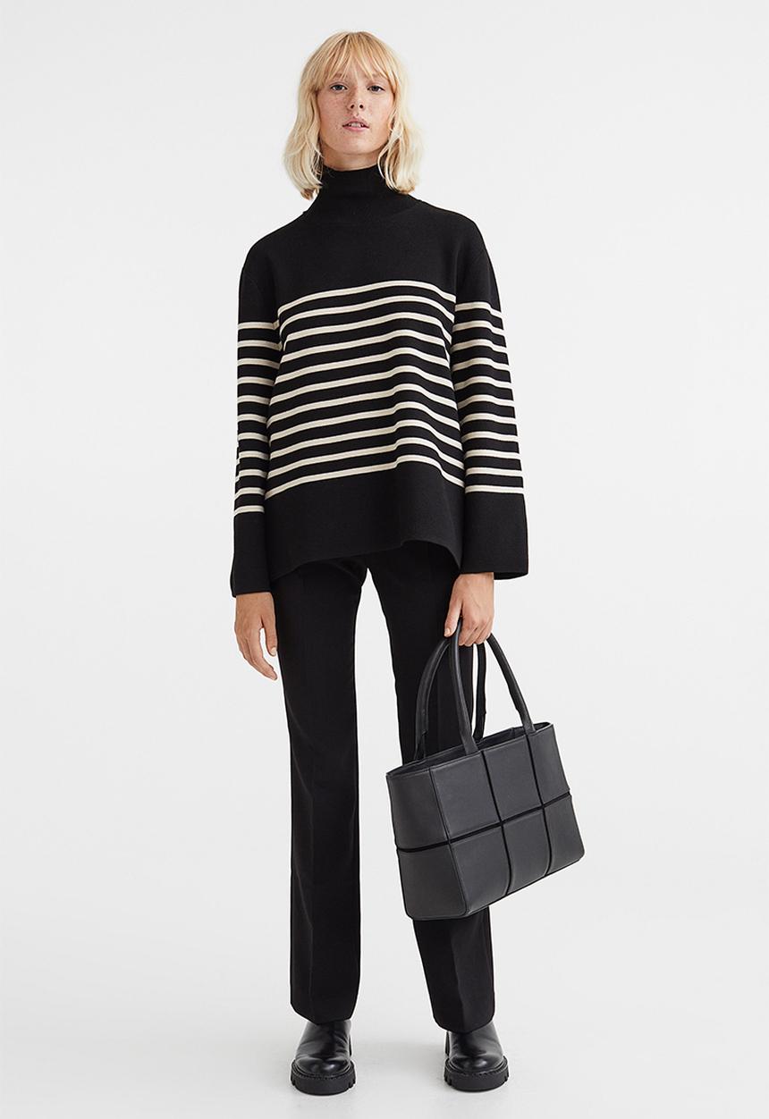 H&M - Turtleneck jumper - black/striped