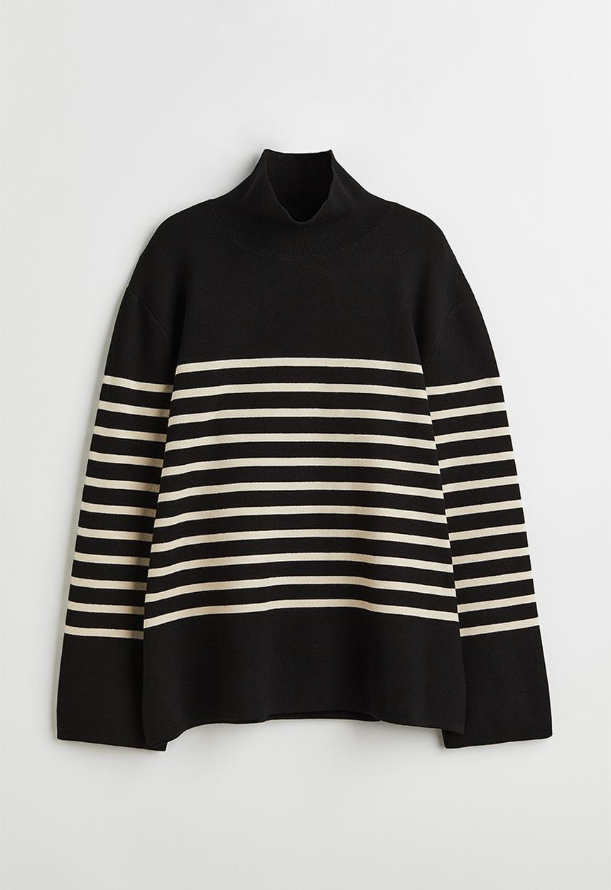 H&M - Turtleneck jumper - black/striped