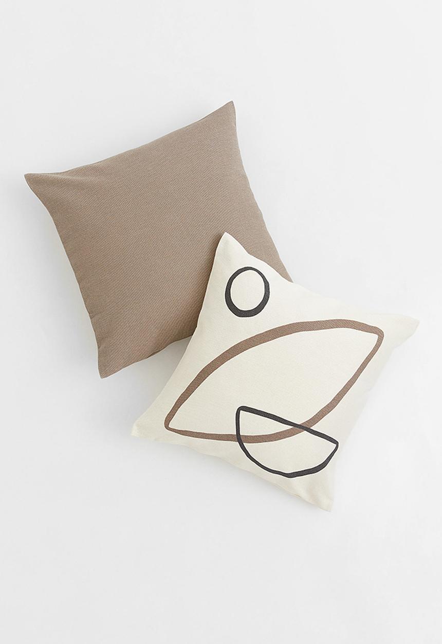 H&M - 2-pack cotton cushion covers - grey/beige/multi