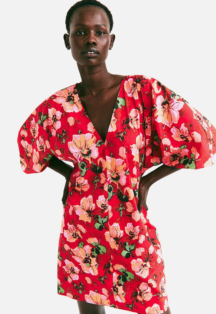 H&M - V-neck dress - red/floral