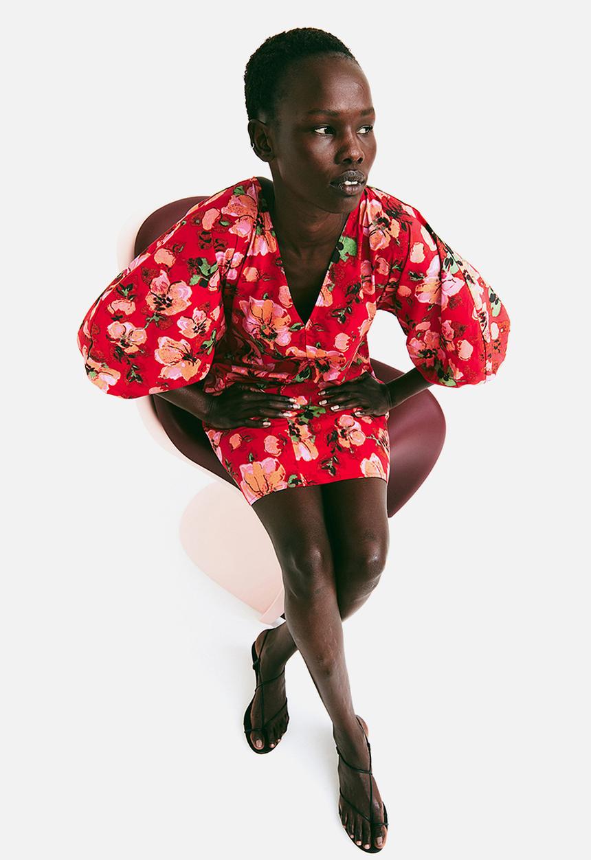 H&M - V-neck dress - red/floral