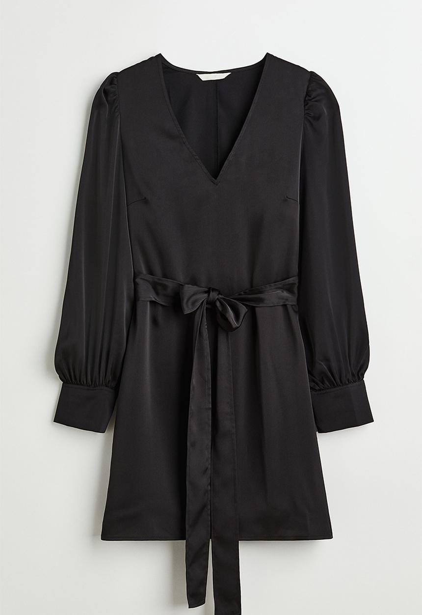 H&M - Balloon-sleeved satin dress - black