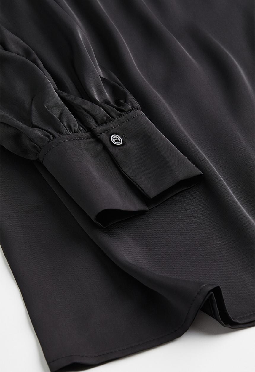 H&M - Balloon-sleeved satin dress - black