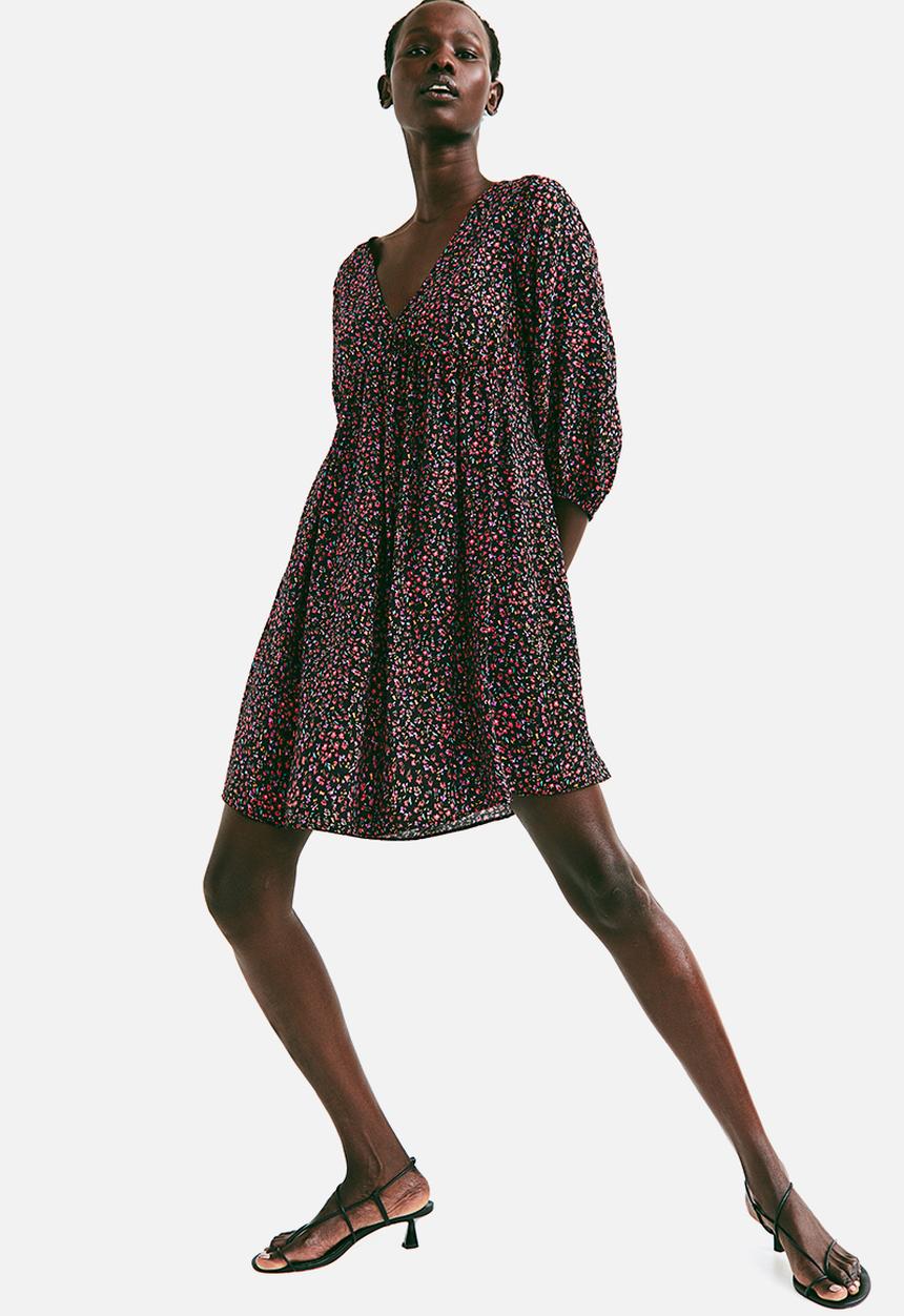 H&M - V-neck dress - black/small flowers