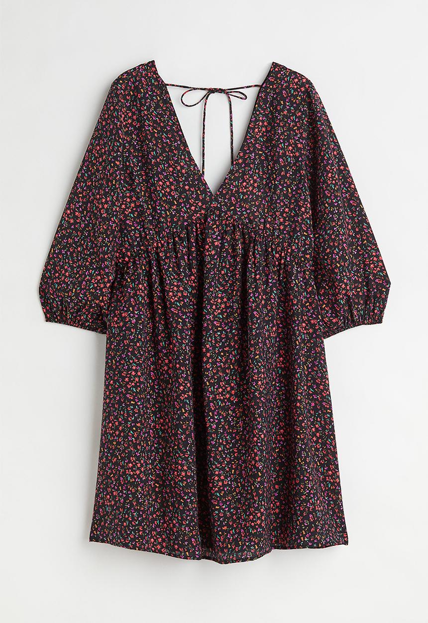 H&M - V-neck dress - black/small flowers