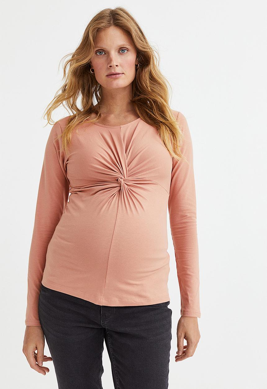 H&M - Mama twist-detail cotton top - powder beige