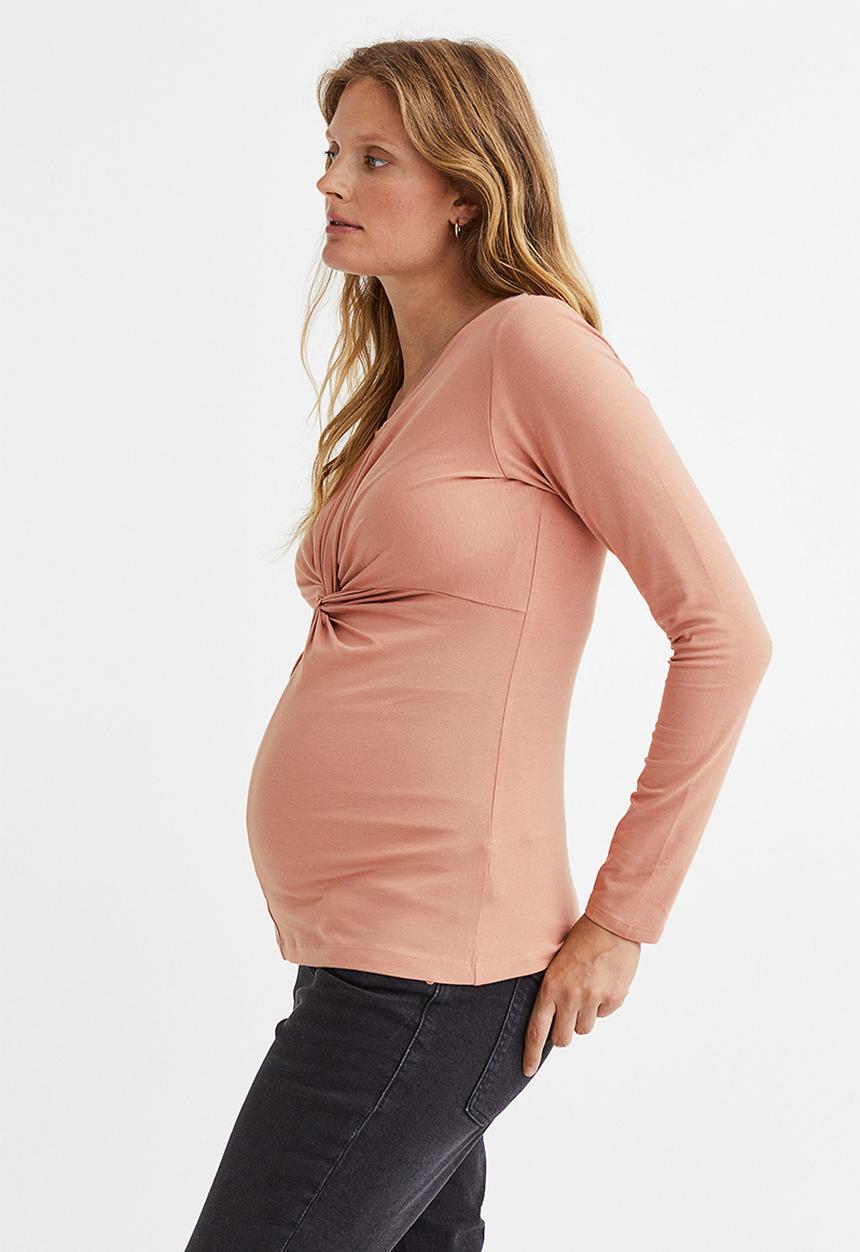 H&M - Mama twist-detail cotton top - powder beige