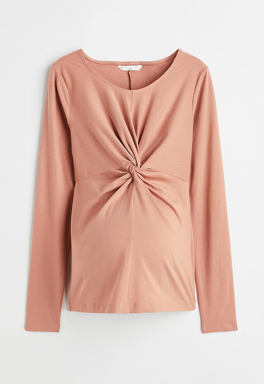 H&M - Mama twist-detail cotton top - powder beige